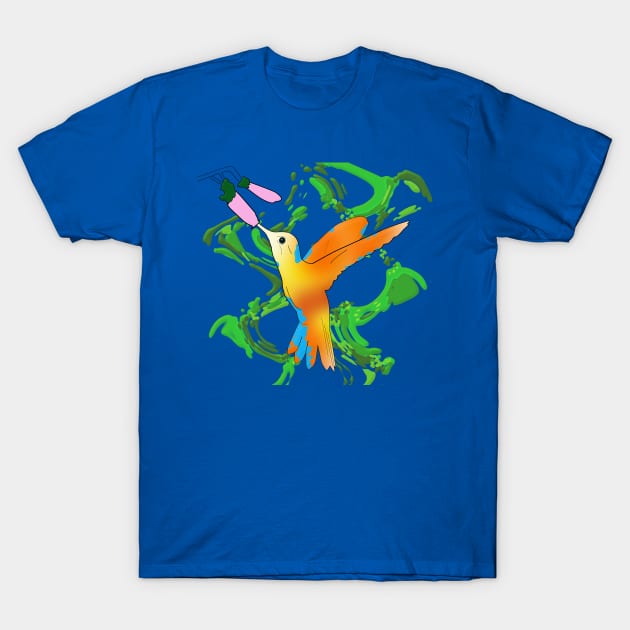 Hummingbird in Hot Orange Colors - Line Art T-Shirt by ibadishi